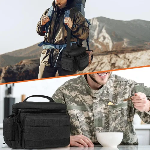 Vista 7 de opux Lonchera táctica para hombres, bolsa de almuerzo aislada negra para hombres adultos, enfriador de almuerzo suave a prueba de fugas