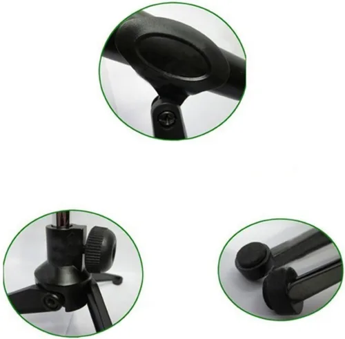 Vista 4 de Paquete de 2 soportes universales ajustables para micrófono de escritorio, trípode plegable portátil, soporte de mesa con clip de micrófono