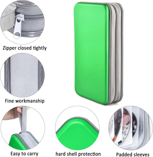 Vista 2 de Funda para CD, capacidad para 80 DVD, VCD, multimedia, Blu-ray, soporte para cartera, organizador de almacenamiento (verde)