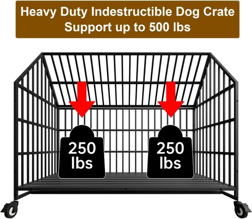 Vista 5 de Jaula indestructible para perros de 54 pulgadas, resistente a prueba de escapes, de acero, doble puerta, alta ansiedad, con ruedas, bandeja