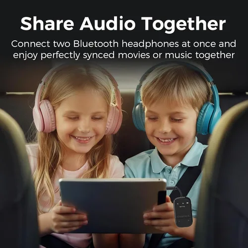 Vista 4 de Transmisor de audio Bluetooth 5.3 para avión con Qualcomm aptX adaptativo, pantalla LCD, soporte de dispositivo doble, batería de 30 horas, AUX