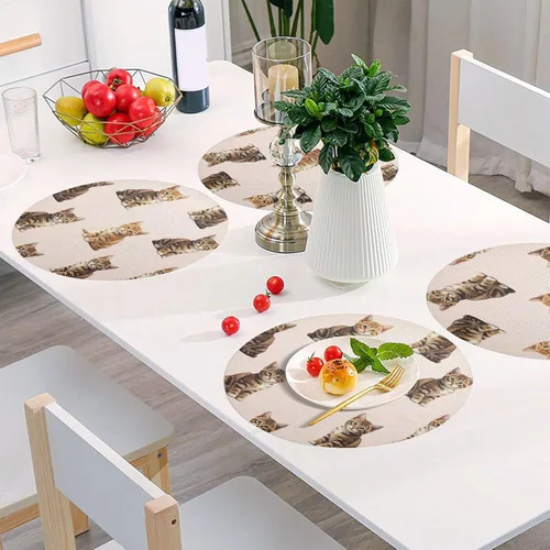 Vista 6 de Cute Orange Brown Kittens Pale Table Place Mats, Non Slip Placemats Round Washable for Kitchen Table one sizex4