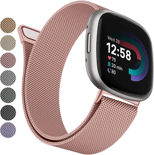Vista 11 de Bandas de metal compatibles con Fitbit Versa 3/Versa 4/Fitbit Sense/Sense 2 para mujeres y hombres, correa de malla de acero inoxidable transpirable