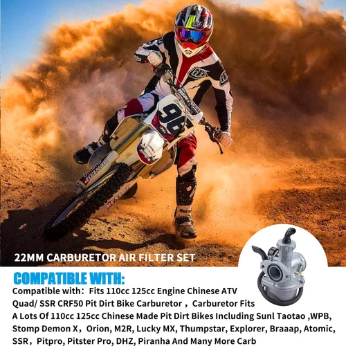 Vista 6 de JINGKE Juego de Filtro de Aire de Carburador de 22mm para Motocicletas Pit Dirt Bike SSR CRF50, Bicicleta Pit Sunl, ATV Taotao de 110cc y 125cc