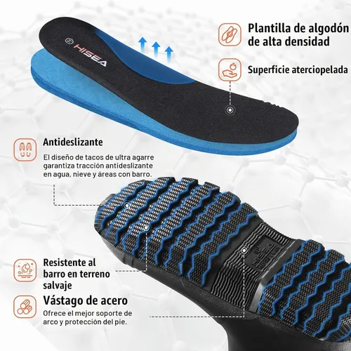 Vista 4 de HISEA Botas de lluvia mejoradas para hombre, botas de goma de neopreno aisladas impermeables con vástago de acero, botas de trabajo duraderas Negro