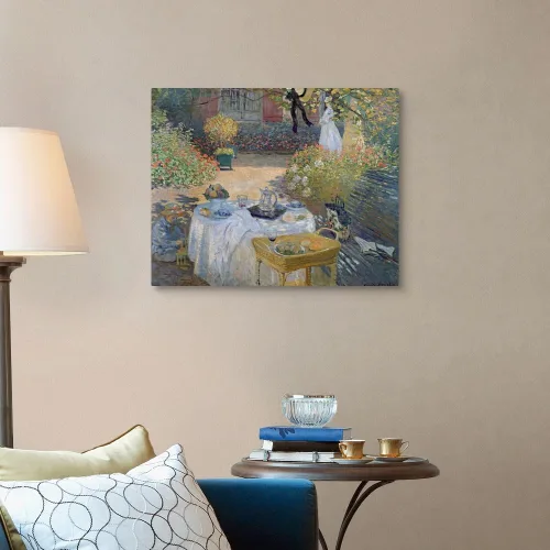 Vista 3 de El jardín de Monet en lienzo de The Luncheon - Impresión artística para pared, obra de arte alimentaria
