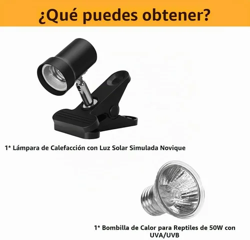 Vista 8 de Lámpara de calor para reptiles con abrazadera giratoria de 360° con bombilla de calor UVA UVB de 50 W, lámpara de calefacción de luz solar simulada