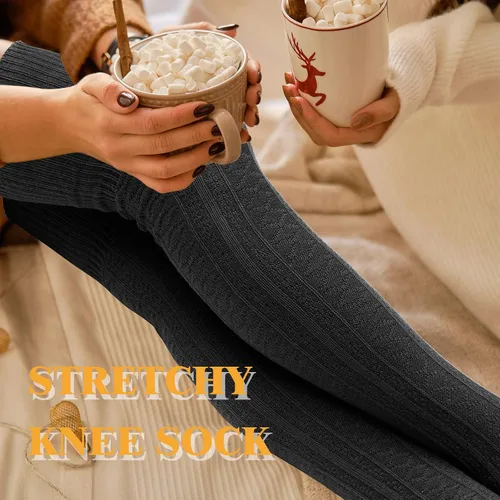 Vista 6 de 4 Pairs Thigh High Socks for Women Knit Socks Long Over the Knee Soft Material Socks Leg Warmers