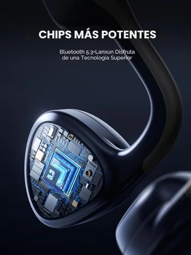 Vista 4 de Auriculares de conducción ósea, auriculares de oreja abierta Bluetooth 5.3 con micrófono, auriculares de conducción ósea de 12 horas de Negro puro
