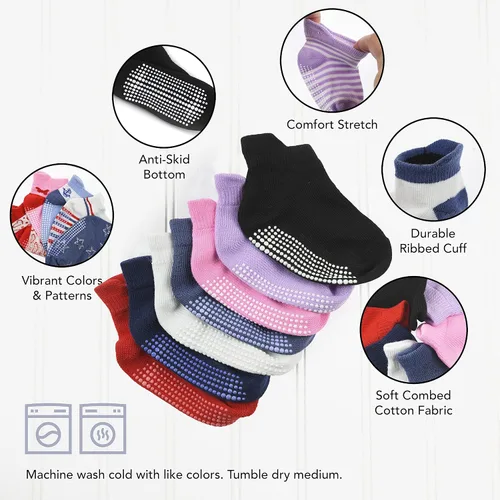 Vista 2 de Debra Weitzner 12 pares de calcetines antideslizantes para niños y niñas con puños para bebés, niños y niñas, calcetines antideslizantes para niños