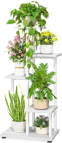 Vista 10 de LASZOLA Soporte de Madera de 4 Niveles en Negro para Plantas de Interior, Resistente y de Gran Capacidad, Estante de Flores Vertical de Múltiples