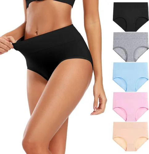 Vista 6 de Molasus Ropa interior de algodón para mujer de cintura alta, cobertura completa, bragas para mujer (talla regular y grande)