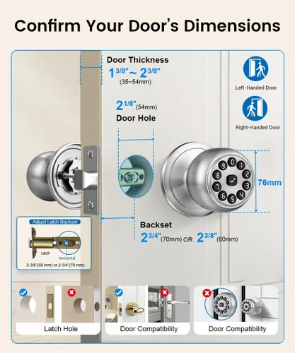 Vista 4 de KLLOQUE Smart Door Lock,Smart Keypad Door Knob with Lock,Bright Silver
