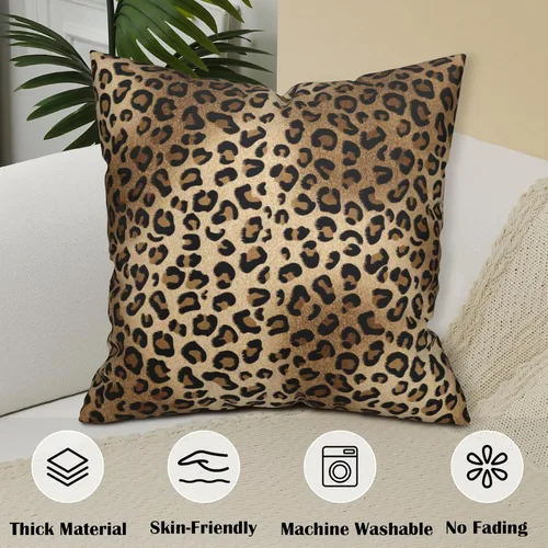 Vista 4 de Funda de almohada marrón con estampado de leopardo - 2 piezas Funda de almohada de guepardo de 16x16 pulgadas Fundas de almohada de algodón