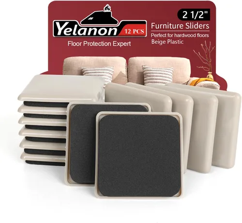 Vista 12 de Yelanon Deslizadores de Muebles, 8 piezas - Deslizadores de Muebles Cuadrados Beige de 4 3/4" para Alfombra, Deslizadores Movibles de Muebles