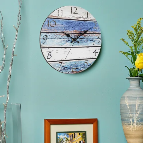 Vista 6 de Bernhard Products Reloj de pared rústico de playa de 12 pulgadas, redondo, silencioso sin tictac, de cuarzo, funciona con pilas, aspecto de madera