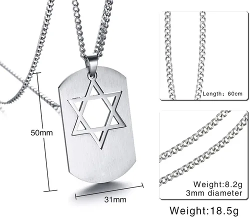 Vista 2 de Collar con colgante de estrella de David de acero inoxidable para hombre con símbolo religioso judío hexagonal, Acero inoxidable