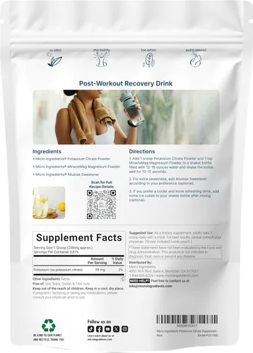 Vista 2 de Polvo de citrato de potasio de origen estadounidense, 2.2 lbs (35 onzas) Suplemento de electrolitos de hidratación esencial Apto para veganos