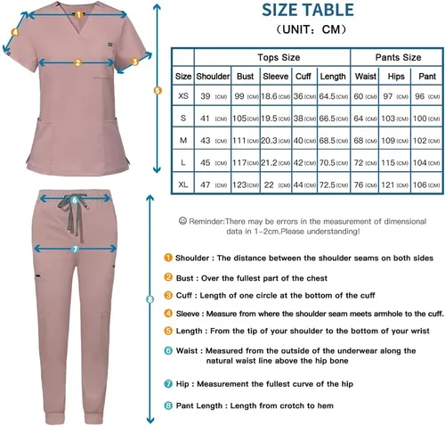Vista 7 de niaahinn Conjunto de uniforme médico unisex con cuello en V y pantalones con múltiples bolsillos