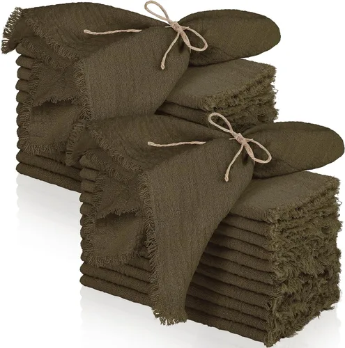 Vista 18 de TURSTIN 12 Piezas de Servilleta de Lino de Algodón Servilleta de Tela Hecha a Mano con Flecos 17 x 17 Pulgadas Servilletas Suave para Cenas Bodas