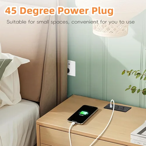 Vista 4 de Regleta de alimentación empotrable, salida de muebles USB-C de 20 W, color negro, 3 pies 2 AC + 3 USB (2 USB-C, 1 USB-A), Flush Mount