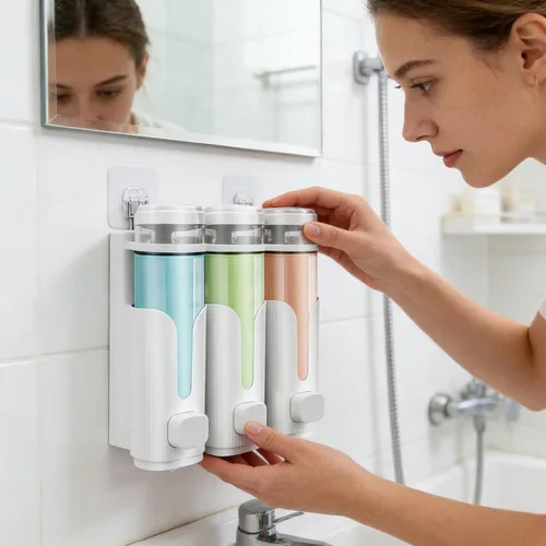 Vista 2 de Shampoo and Conditioner Dispenser, 3 Bottle Refillable Soap Dispenser White