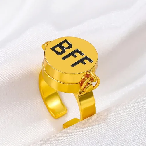 Vista 2 de ALFAAL 3 anillos de mejor amiga, anillo de apertura ajustable de anime para adolescentes, el mejor regalo de joyería de amistad, Metal, Sin piedras