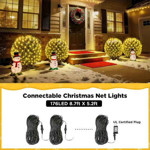 Vista 5 de BlcTec Luces de Navidad mejoradas para exteriores, 176 LED, 8.7 pies x 5.2 pies, luces de red de Navidad con certificación UL, 8 modos