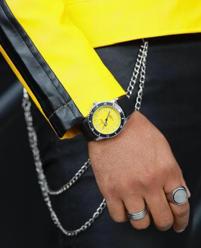 Vista 4 de Peugeot Reloj deportivo con bisel para hombre con correa de muñeca de lona negra