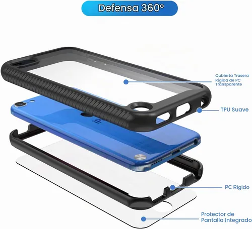 Vista 4 de Funda para iPod Touch 7ª generación, 2 en 1, a prueba de golpes, con 2 protectores de pantalla HD, protección híbrida resistente a los golpes