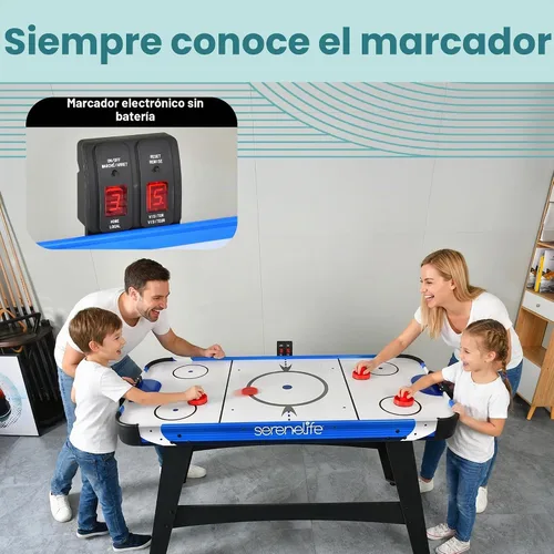 Vista 4 de SereneLife 58in Powered Air Hockey Table Upgraded 700mA 12v 2X Powerful Motor, 4 Player 4 Pucks 2 Pushers, Full-Size Arcade Style, Inline Power