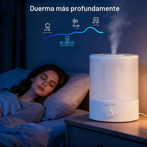 Vista 7 de MegaWise Humidificadores de niebla fría de recarga superior saludable para dormitorio, vaporizador de aire ultrasónico de 24 dB con filtro de agua