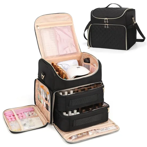 Vista 15 de CUBETASTIC Estuche organizador de esmalte de uñas extra grande con capacidad para 86 a 100+ botellas de esmalte de uñas y lámpara de uñas, bolsa