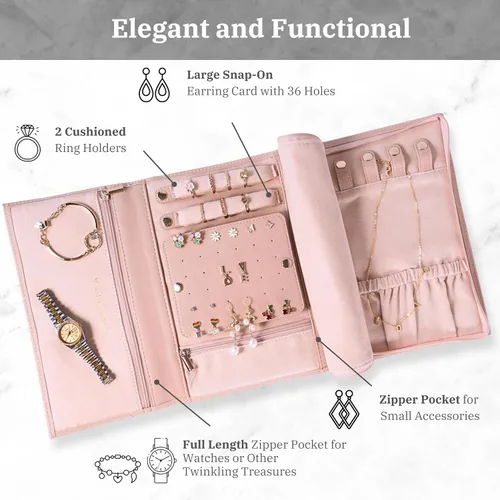Vista 3 de Joyero de viaje personalizado con inicial, regalos personalizados con monograma para mujeres, regalos de dama de honor, organizador de joyas