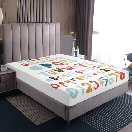 Vista 3 de Erosebridal Juego de ropa de cama con diseño del alfabeto para niños, bolsillo profundo, sábana bajera ajustable con patrón digital para niños