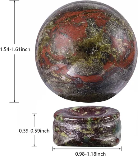 Vista 2 de SUNYIK Bola de cristal de sangre de dragón natural con soporte, escultura de esfera de cristal de piedra pulida para exhibición de Pascua