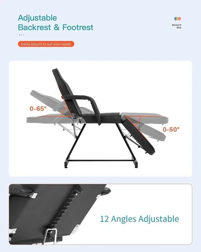 Vista 3 de PayLessHere Silla multiusos de tatuaje de 72 pulgadas de largo y 24 pulgadas de ancho, cama de masaje con taburete hidráulico, cama de belleza