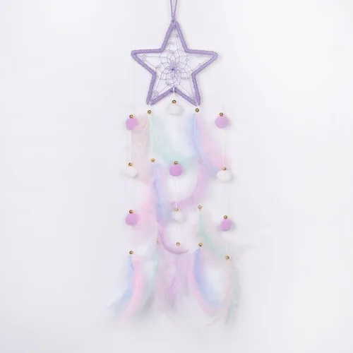Vista 15 de Pretty Jolly - Atrapasueños azul de gato para niños, decoración de pared con pompones y plumas, atrapasueños hecho a mano para niños, decoración