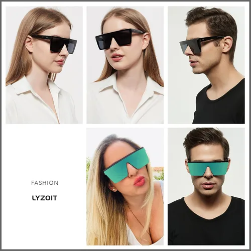 Vista 5 de LYZOIT Lentes de sol cuadrados de gran tamaño para mujeres y hombres, parte superior plana grande, protección UV, sombras sin montura