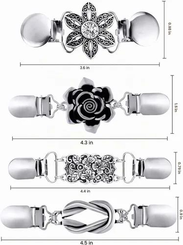 Vista 3 de Jetec 4 clips de chal para suéter vintage, estilo retro, cárdigan, vestido, camisa, broches para mujer, 4 estilos, Zinc