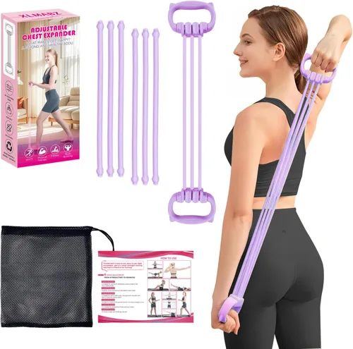 Vista 8 de Bandas de Resistencia Ajustables de 6 Niveles, Bandas de Resistencia para Fitness, Bandas de Ejercicio con Agarres Cómodos, Unisex, para Brazos Azul