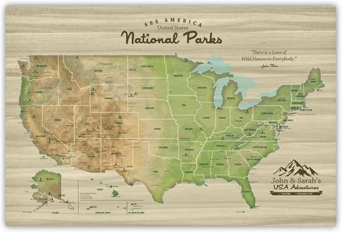 Vista 9 de HolyCowCanvas Mapa personalizado de Estados Unidos sobre lienzo con parques nacionales y monumentos, personalizable, mapa de Estados Unidos