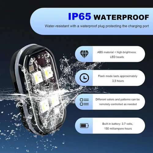 Vista 3 de 4 luces LED estroboscópicas inalámbricas de 4 LED, 8 colores de alto brillo, luz intermitente impermeable con control remoto, luz LED recargable
