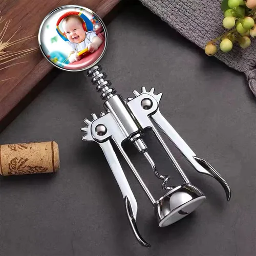 Vista 5 de ubjva Abrebotellas de vino con foto personalizada, sacacorchos de aleación de zinc con alas, plateado, 7 x 2.5 pulgadas, perfecto para restaurantes