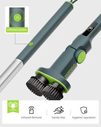 Vista 5 de Limpiador eléctrico giratorio inalámbrico de doble cepillo, IPX7, impermeable, para baño, mango extensible con pantalla digital, 2 velocidades, 6