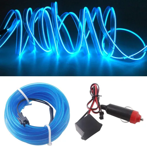 Vista 16 de Cable electroluminiscente de luz de neón de 16 pies y 12 V con protección de fusible para decoración interior de automóvil con borde de costura