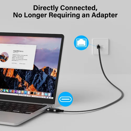 Vista 2 de Cable USB C a Ethernet plano de 4 pies, cable RJ45 a USB tipo C, conectado directamente, red LAN Gigabit, OFC, para MacBook Pro, iPad Pro, iPhone