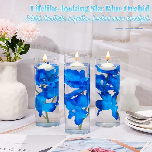 Vista 4 de Canlierr 16 velas flotantes de flores artificiales de orquídea, centro de mesa, centros de mesa de boda, relleno de jarrón para decoración de mesa
