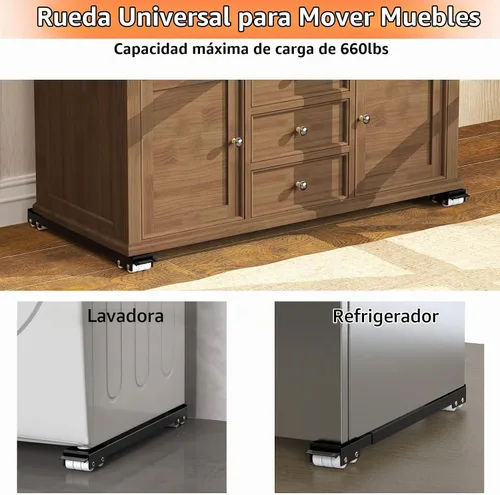 Vista 7 de Ronlap Furniture - Rodillos extensibles para lavadora y electrodomésticos, color negro Heavy duty stand wheels for washing machine, refrigerator.