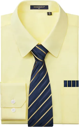 Vista 36 de HISDERN Mens Dress Shirt with Tie Pocket Square Set Classic Button Down Shirt Matching Tie Long Sleeve Shirts 08-verde